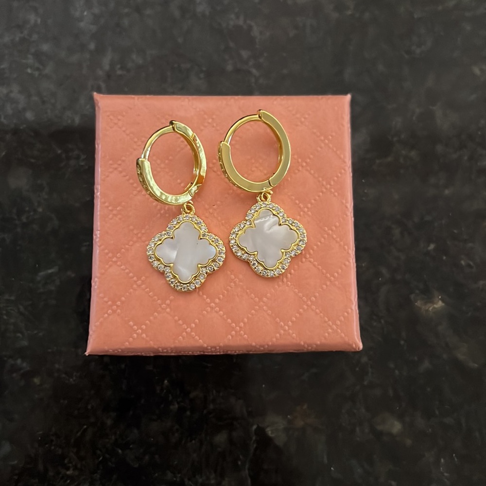 14K Gold Plated Four Leaf Earrings Van Cleef Inspired